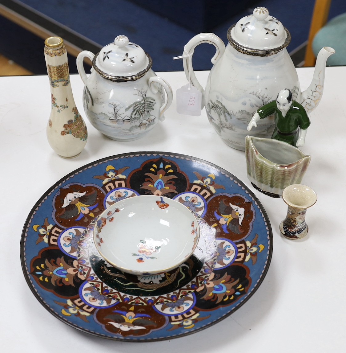 A group of various Japanese ceramics including cloisonné, satsuma, Imari etc.